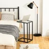 C Shaped End Table Set of 2 Modern Tempered Glass Snack Table Sofa Couch Bed Small Space Use 6
