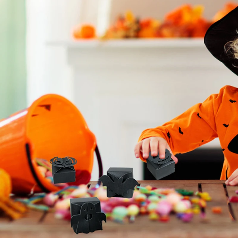6pcs Halloween Candy Gift Box Spider Bat Pumpkin Cookie Boxes Bag Halloween Party Decoration Supplies Kids Favors Trick or Treat