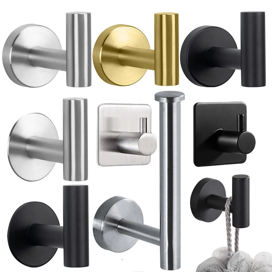 Wall Hook Stainless Steel Clothes Hanging Hooks Matte Black 3M Adhesive Key Towel Holder for Bathroom Kitchen wall mount hooks self adhesive hooks multi purpose hooks adhesive wall hook wall holder kitchen hooks wall organizer hook metal hook