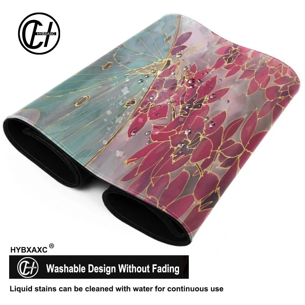 Pink butterfly non slip rubber desk mat underside