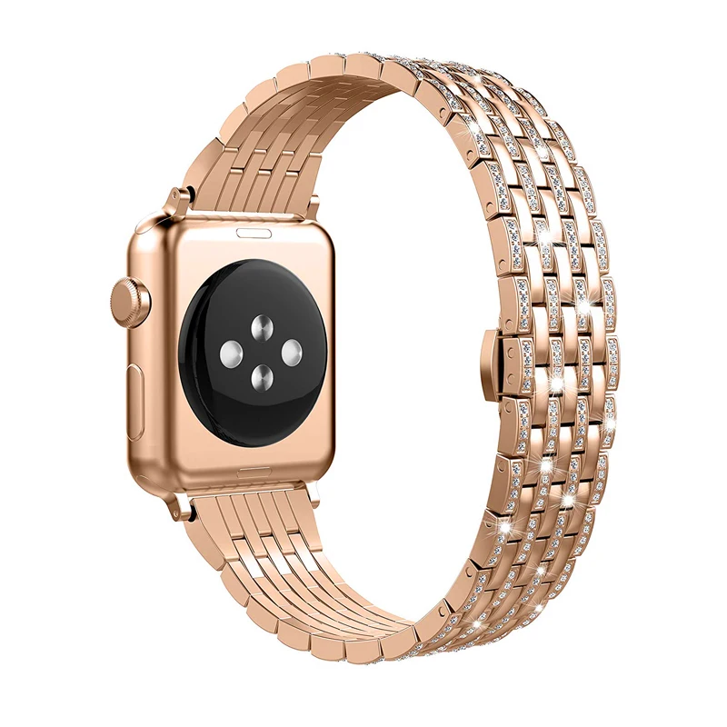 Luxury stainless steel diamond metal band for Apple Watch 38mm 42mm 40mm 44mm seven beads steel strap iwatch series 8 7 6 5 4 3