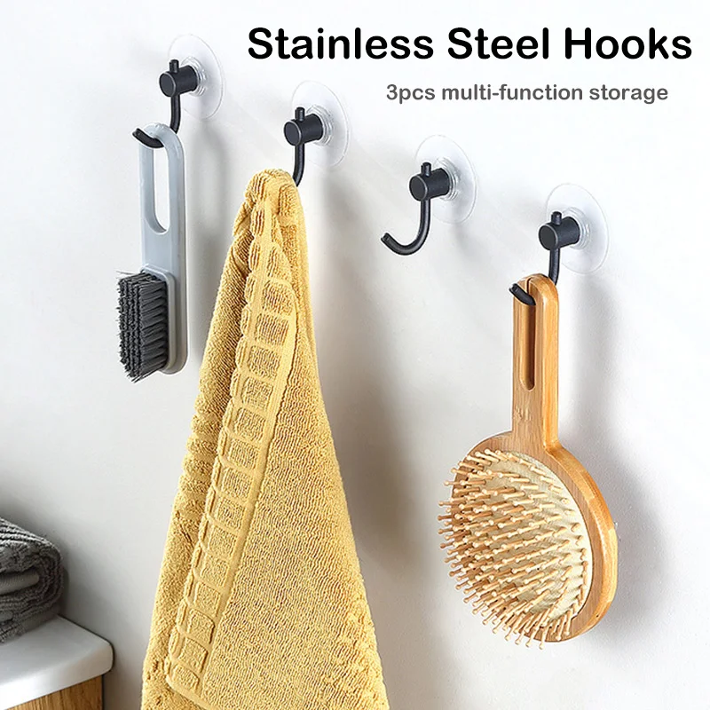 

3PCS Transparent Hooks 304 Stainless Steel Suction Cup Coat Hook Toilet Free Punching No Trace Paste The Door Rear Clothes Hooks