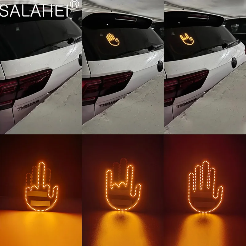 

Funny Car Finger Light with Remote, Road Rage Signs Middle Finger Gesture Light，Auto Amber Middle Finger Warning Brake Light