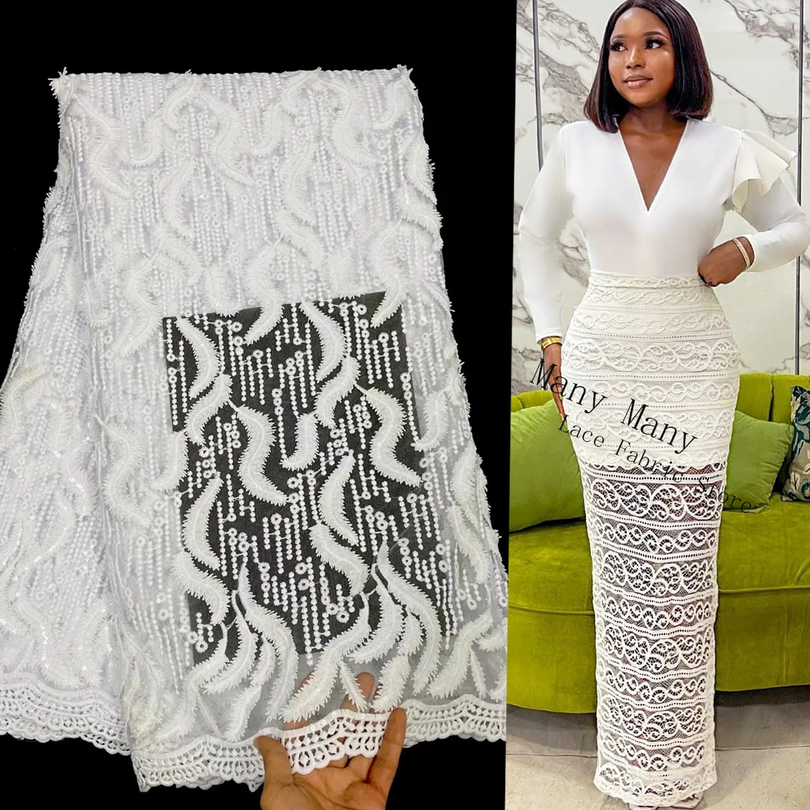 

Pure White Sequins Net Lace Fabrics 2022 High Quality 3D Flower Applique Embroidery Mesh Laces For Ankara African Women Fabrics