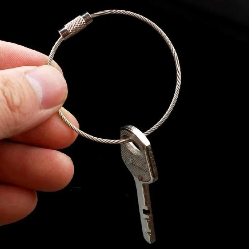 10PCS Stainless Steel Wire Keychain Cable Key Ring Outdoor Hiking Camping
