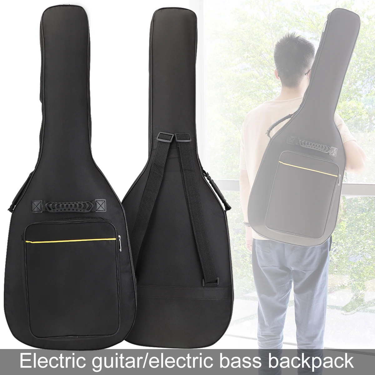 39-48Inch Oxford Fabric Pad 8-10mm Cotton Thickening Double Straps Electric Guitar Electric Bass Case, Waterproof Cover Backpack