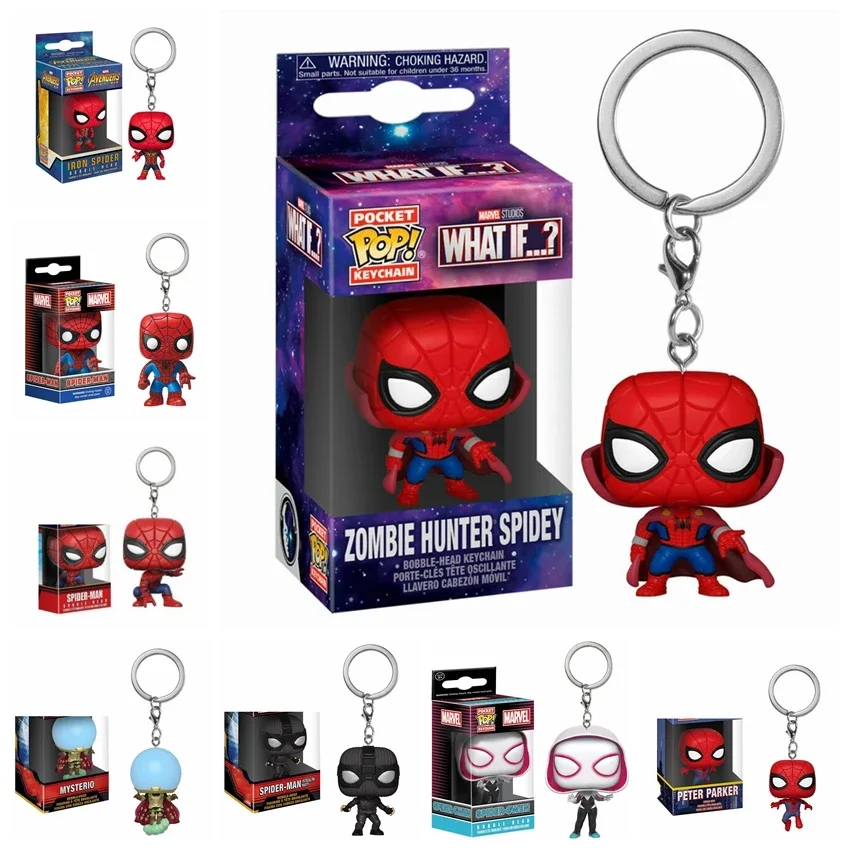 FUNKO IRON SPIDER GWEN Spider Man ZOMBIE HUNTER SPIDEY Peter Parker Mysterio Pocket Pop Llavero Bobble Head Figura de vinilo Juguetes