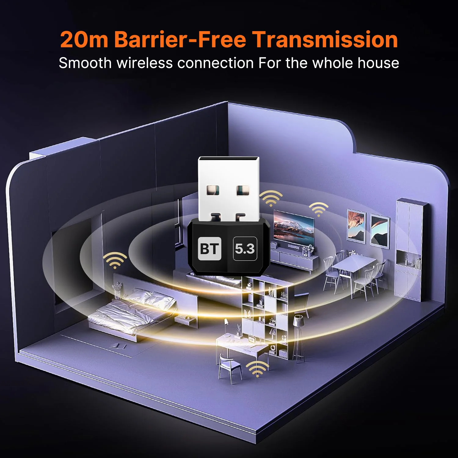 محول USB لاسلكي بلوتوث 5.3 للكمبيوتر دونغل لوحة مف...