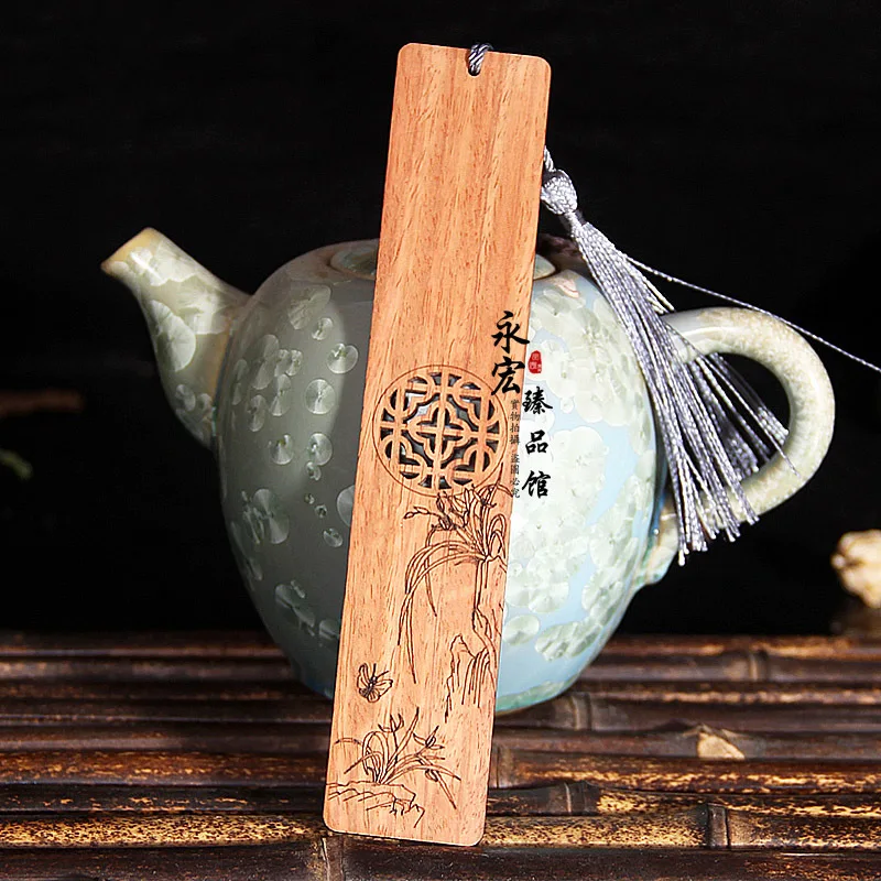 Retro Wooden Bookmarks Carving Plum Blossom Orchid Bamboo Chrysanthemum Chinese Style Book Mark School Kid Reading Tool Supplies
