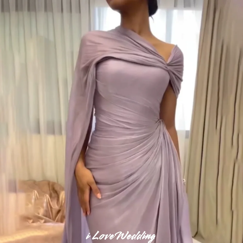 Purple One Shoulder Prom Dress Satin Pleated Mermaid Open Back Zipper Wedding Party Dress Slim Minimalist Customized - Image 5