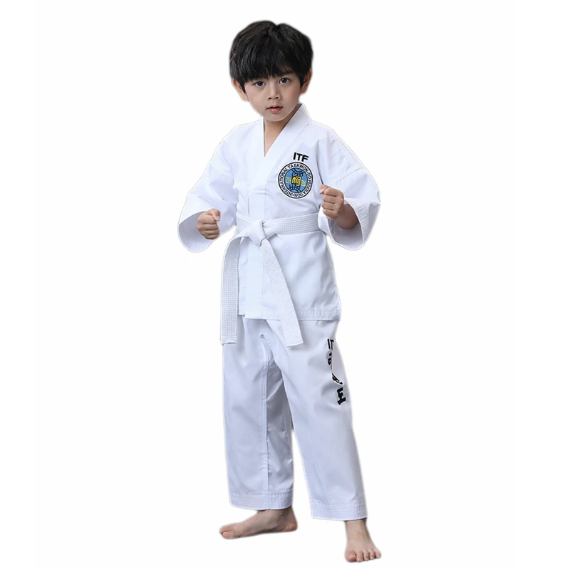 Taekwondo Dobok ITF Uniform Whole Embroidery Martial Arts Student Fighter Suit With Free Whie Belt karate uniform taekwondo pants