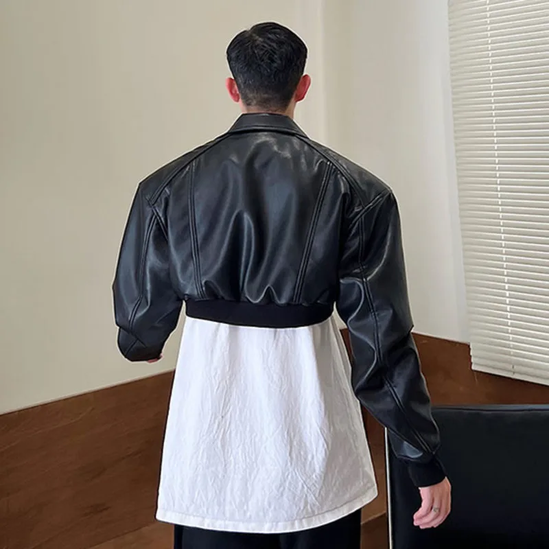 STARTEXCEEDEND 肩パット付 ショート丈 ワニ レザージャケット 男性用レザージャケット,ジッパー,ショート,折り襟,男性用コート