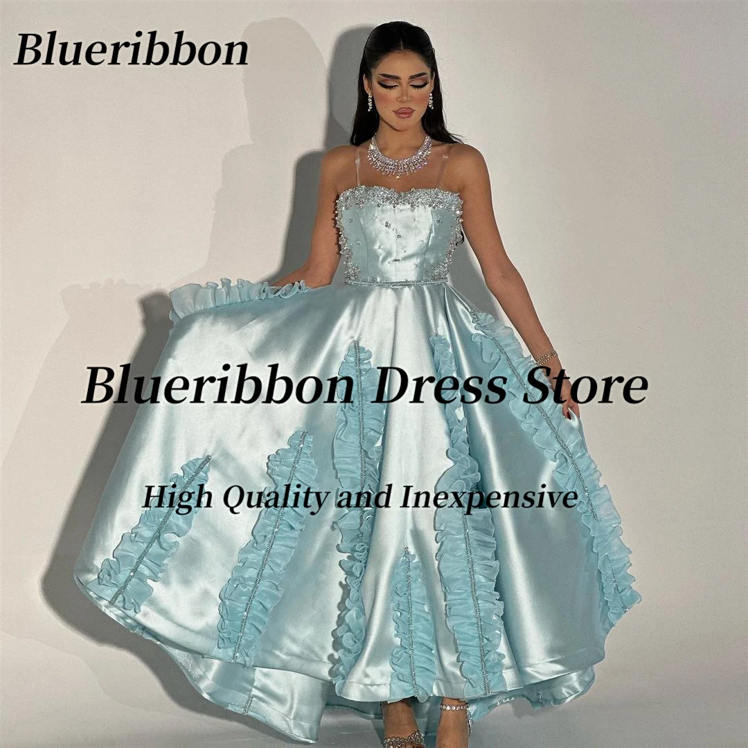 

Blueribbon Custom Made Beaded Strapless Prom Dresses Ruffles Strips Homecoming Party Dress A Line Birthday Special Gowns