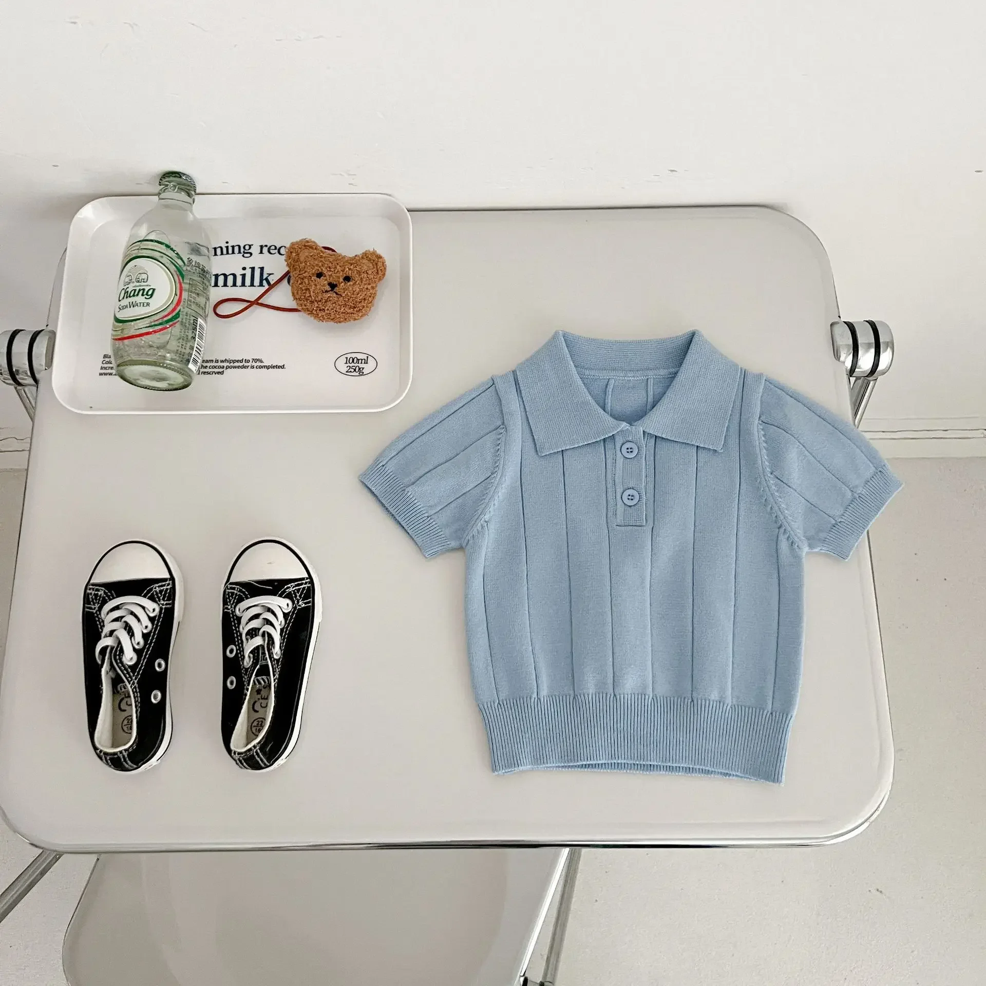 6597B Korean Baby Clothes Summer and Autumn Knitted Clothes Solid Color Boy's Sweater Casual Girl's Tops