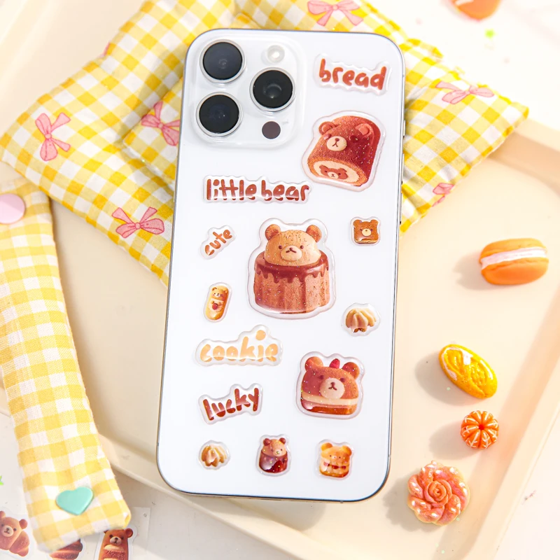 Mr.Paper 3개 크리미 베이커리 스티커, 귀여운 애완동물 일러스트레이션, 다중 소재, 자체 접착식 저널 장식, 창의적인 콜라주 용품