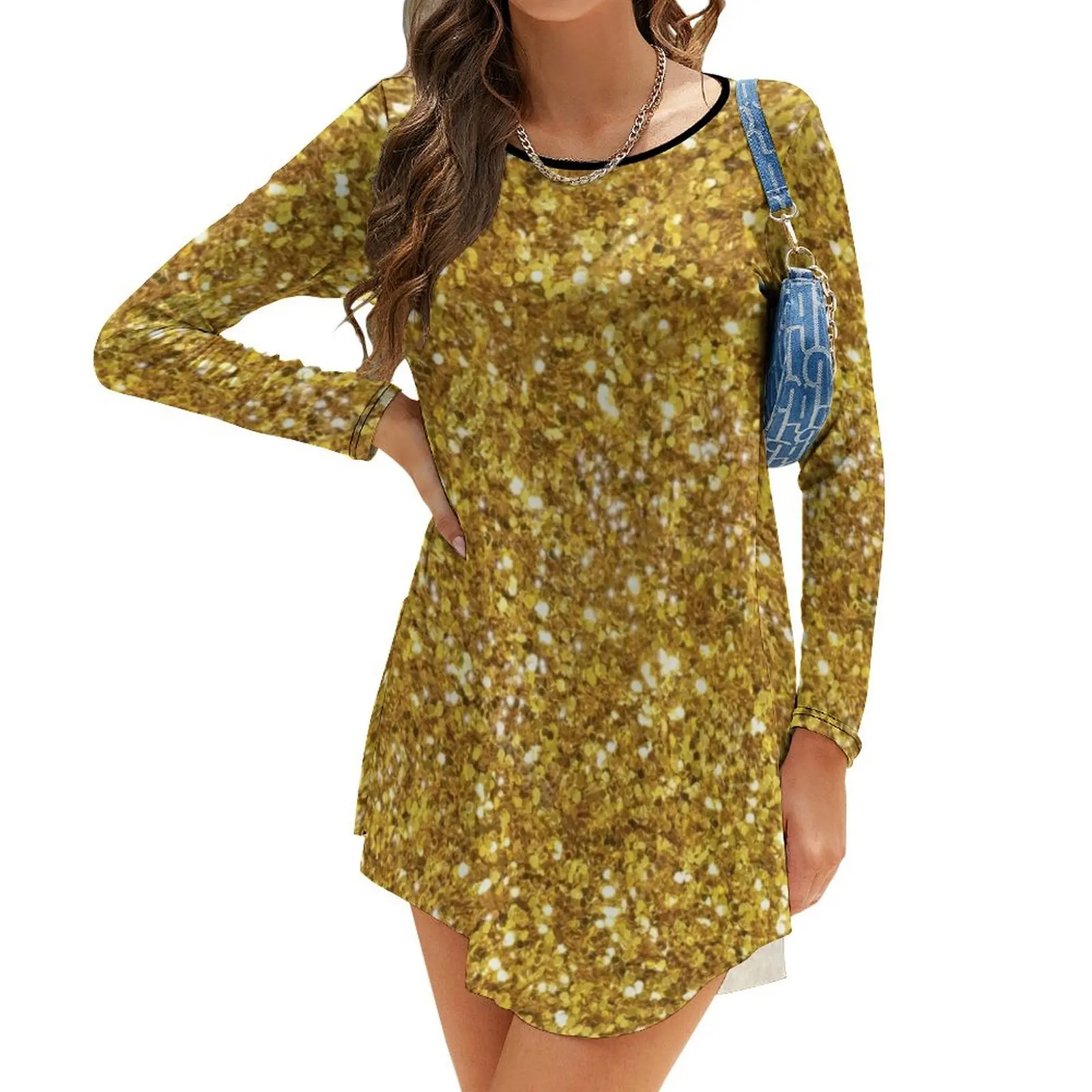 

Gold glittering sparking sequins pattern Long-Sleeve Dress wedding dresses for woman luxury evening dress woman for wedding