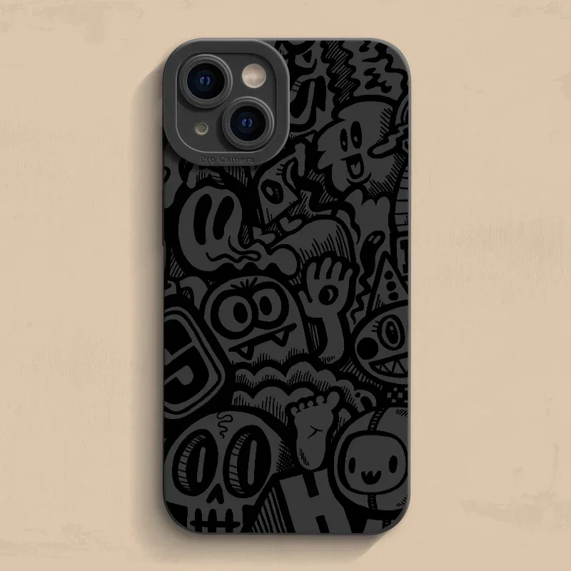 Black Graffiti Silicone Shockproof Matte Phone Case