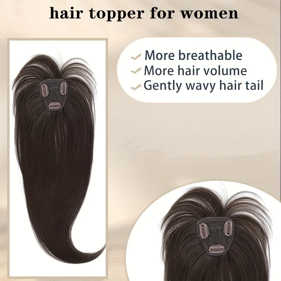 Parrucca sintetica da donna da 18 pollici con frangia, capelli lisci, effetto naturale, per capelli diradati - immagine 3