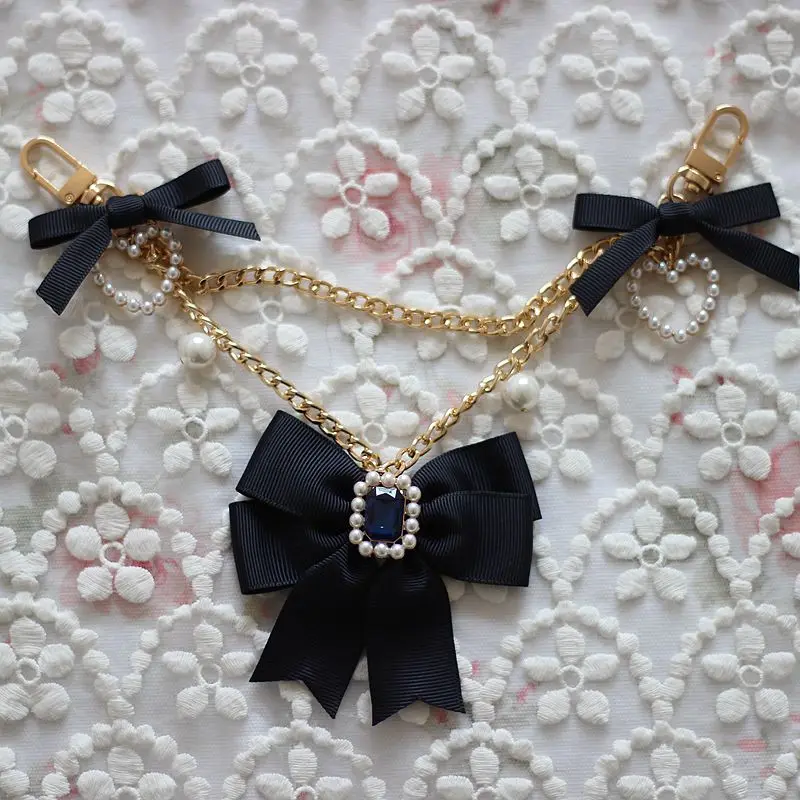 Japanese Style Liz Bow Ribbon Pearl Shiny Bag Charms Cute Girl Super Fairy Handbag Pendant Rhinestone Bag Accessories