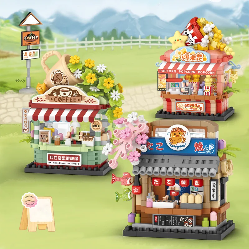 LOZ-8853 Mini Food Street View Octopus BBQ Coffee Shop Popcorn