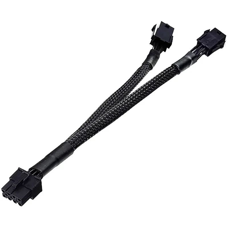 Dual 6 Pin Female To 8 Pin Male GPU Graphics Card Power Adapter Cable 18AWG Braided Sleeved Black 20cm