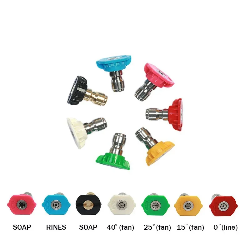 High Pressure Washer Tips Set With Nozzle Holder 7 Nozzle Tips 1/4 Inch Quick Connect 4000 PSI 5 Holes Holder for Pressure Gun 4