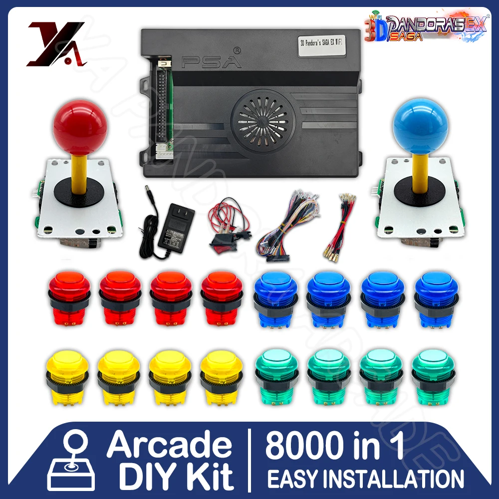 

3D Pandora Saga Box EX2 8000 in 1 DIY Kit Arcade Game Console 8 Way Joystick Switch Type Push Button LED Button Kit 2 Playes