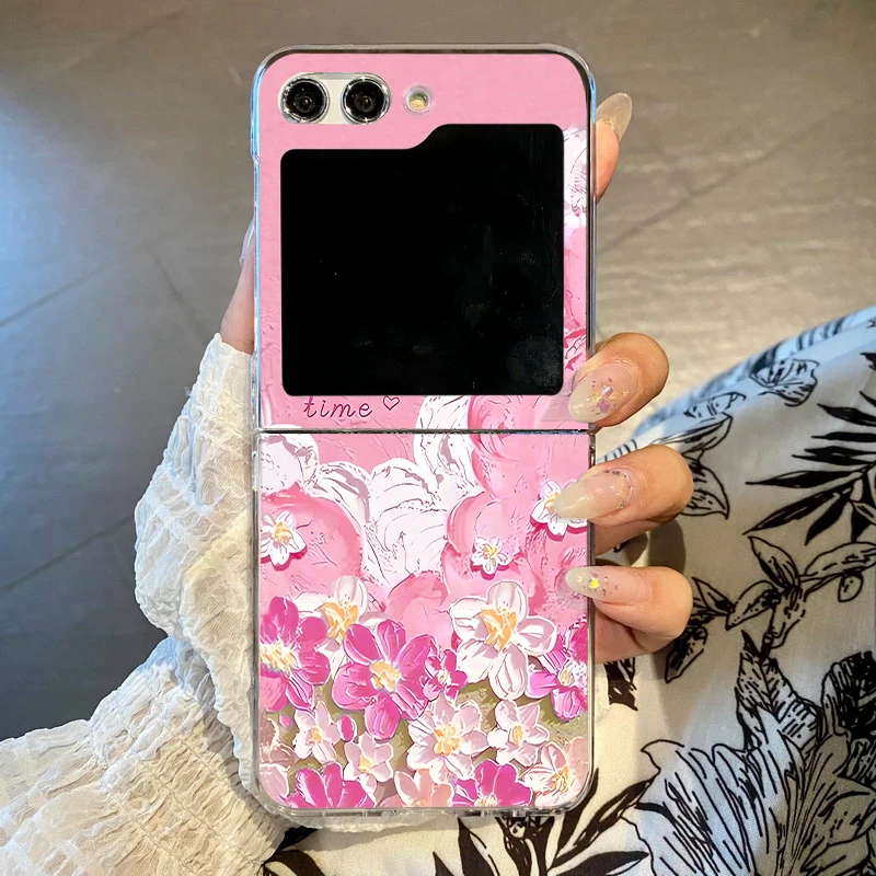 Transparent Flowers Print Case For Samsung Galaxy Z Flip4 Flip5 Flip6 Clear Hard Folding Phone Cover For Samsung Z Flip 6 5 4 3_voghion.com