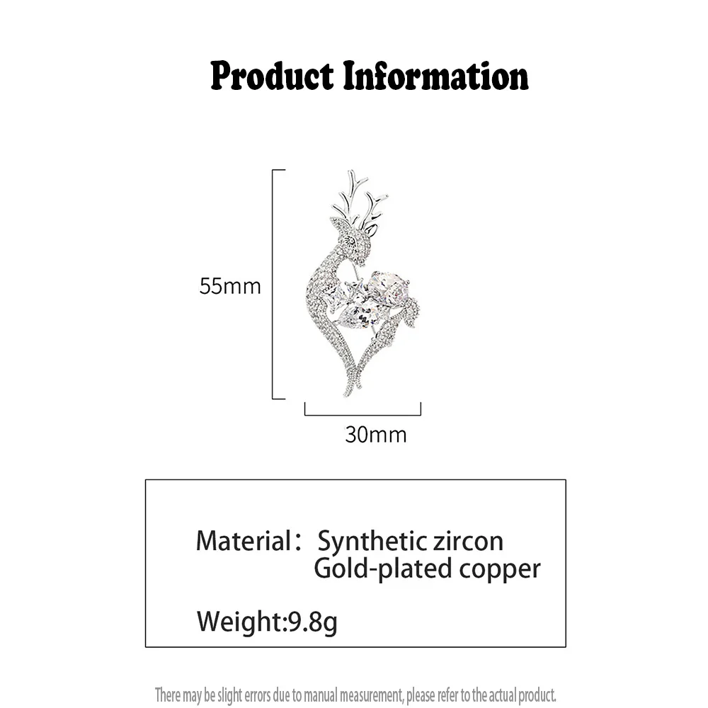 Luxury Brooch for Women Full Rhinestone Deer Brooches Gold Silver Color Cute Animal Suit Lapel Pins Christmas Jewelry Gifts
