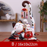 SEWS-8.6 Inch Ceramic Maneki Neko Lucky Cat Money Box Coin Bank Japanese Long Tail Fortune Cat Feng Shui Home Decor 2