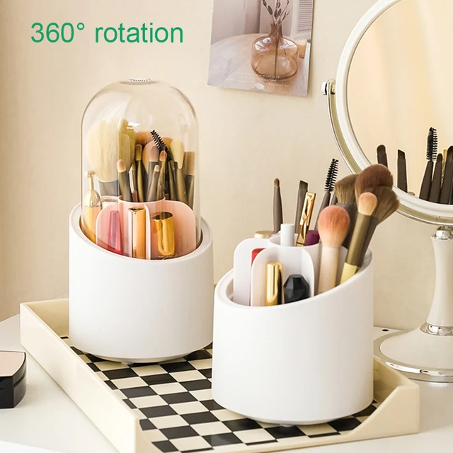 Makeup Brush Holder Dustproof Large Capacity Pen Holder Multi-compartment  360-degree Rotating Makeup Brush Display Case - AliExpress