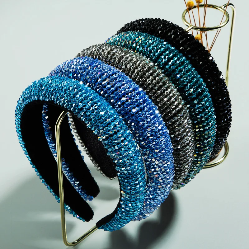 

Korean Fashion Sponge Headband Women's All-Match Handmade String Crystal Wide-Edged Headband