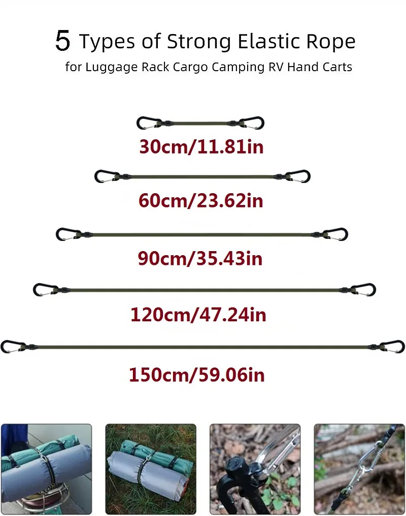 Description Picture 2 of item5 Types 7MM Bungee Cords with Black Hooks Stretch Elastic Ropes Lightweight for Bikes Car Luggage Packing Roof Rack Strap