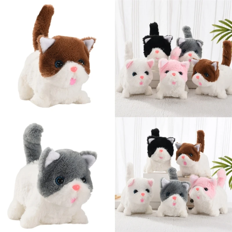 

Kids Plush Electronic Interactive Cat Walking Toy Cat with Walking Meowing Realistic Stuffed Cat Kids Christmas Gifts