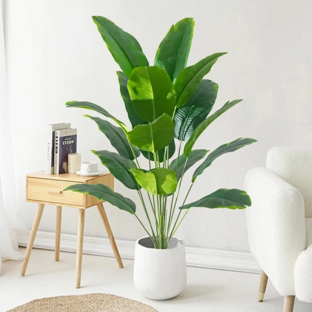 82/90cm 18/24Leaves Artificial Large Tropical Palm Tree Fake Banana Plants Leaves Real Plastic Plant Vase Home Garden Decoration