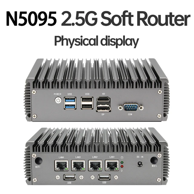 YINGCHI 인텔 셀러론 팬리스 소프트 라우터, 미니 PC, 4x2.5G LAN, HD 및 VGA 포트 방화벽 기기, 평점 4.8/5