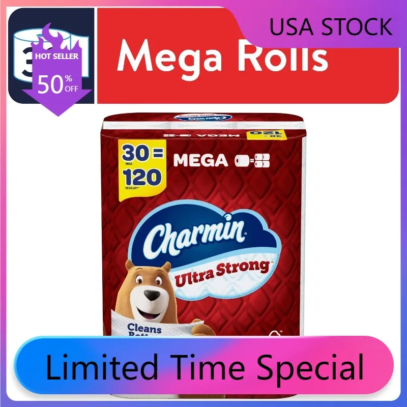 

Charmin Ultra Strong Toilet Paper Mega Roll, 242 Sheets per Roll, 30 Count Paper & Plastic