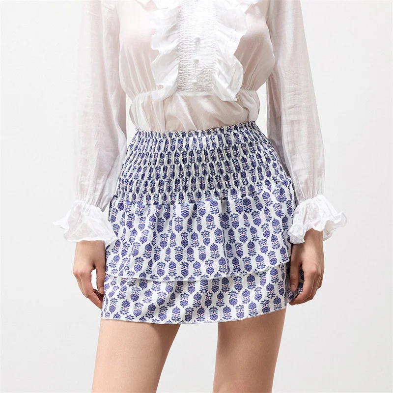 Minifalda de verano para mujer, con estampado floral, elástica, de cintura alta, con volantes escalonados, faldas cortas de corte A, faldas para salir, ropa de calle