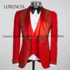 Customized Men Suits 3 Pieces Sets Notched Lapel Groom Tuxedos Wedding Prom Blazers Pants Outfit Terno Masculino Completo 1