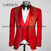Customized Men Suits 3 Pieces Sets Notched Lapel Groom Tuxedos Wedding Prom Blazers Pants Outfit Terno Masculino Completo 1