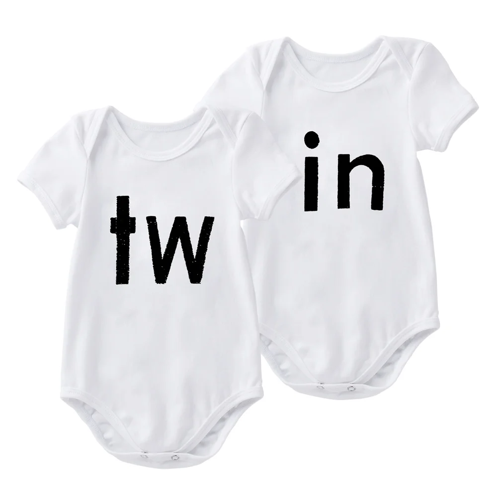 

Customizable Twins rompers Baby Clothes Embroidery Newborn Short Sleeve White Romper Girls Cotton Toddler Boy Clothing
