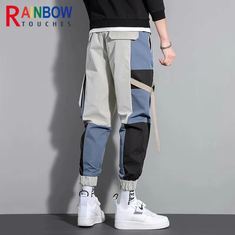 Cargo Pants Men Tooling Tie Feet Trousers Mens Hip-Pop Pockets Overalls Fashion Casual Fashion Joker Pants Cotton Rainbowtouches