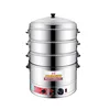 220V Electric Steamer Stainless Steel 35/40/47/52cm Big Capacity Commercial Steamer Pot 3/4 Layers Electric Food Steamer Timing 6