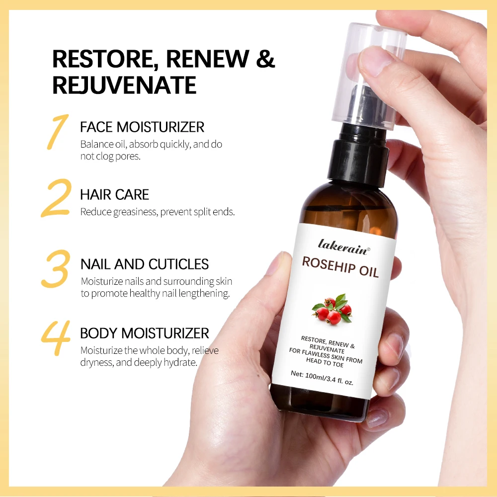 (100ml/3.4 fl oz) Rosehip Seed Oil Hair Relaxer, Natural Ingredients Long-lasting Moisturizing, Deep nourishment Face, Hair&Skin 3