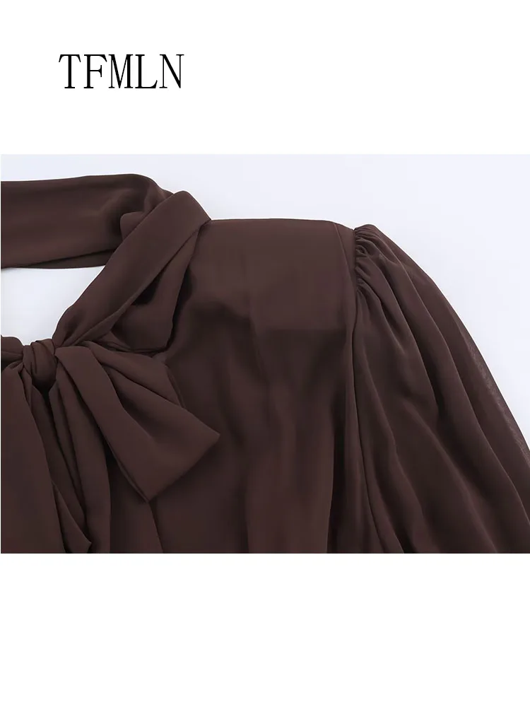 Chic Women Backless Mini Dresses Elegant Girls Translucent Night Date Dress Sexy Bow Collar Thin Causal Dress 2026 Spring Summer