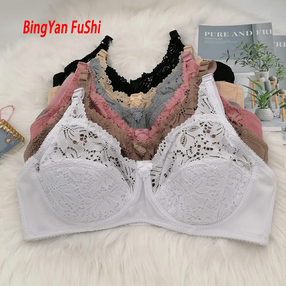 Sexy Lace Women Bra Plus Size C D E Bralette Pure Cotton Brassiere 95E 100E  Underwear (Color : Lavender, Cup Size : 100C)