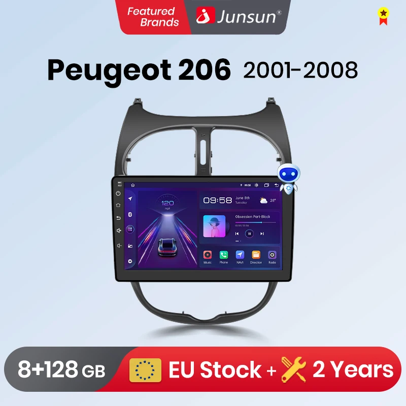 Junsun V1 Pro 8G + 128G для Peugeot 206 206CC 206SW 2001 - 2008 автомобильный радиоприемник видеоплеер CarPlay