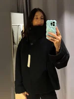 رشاقته فو سترات من الفرو النساء عالية الرقبة واحدة الصدر طويلة الأكمام معاطف الإناث 2025 الشتاء موضة الدافئة الصلبة أبلى 5