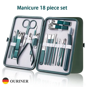 Set manicure da 7-18 pezzi Kit tagliaunghie Strumenti professionali per la cura delle unghie in acciaio inossidabile con custodia da viaggio in pelle per uomo e donna 1