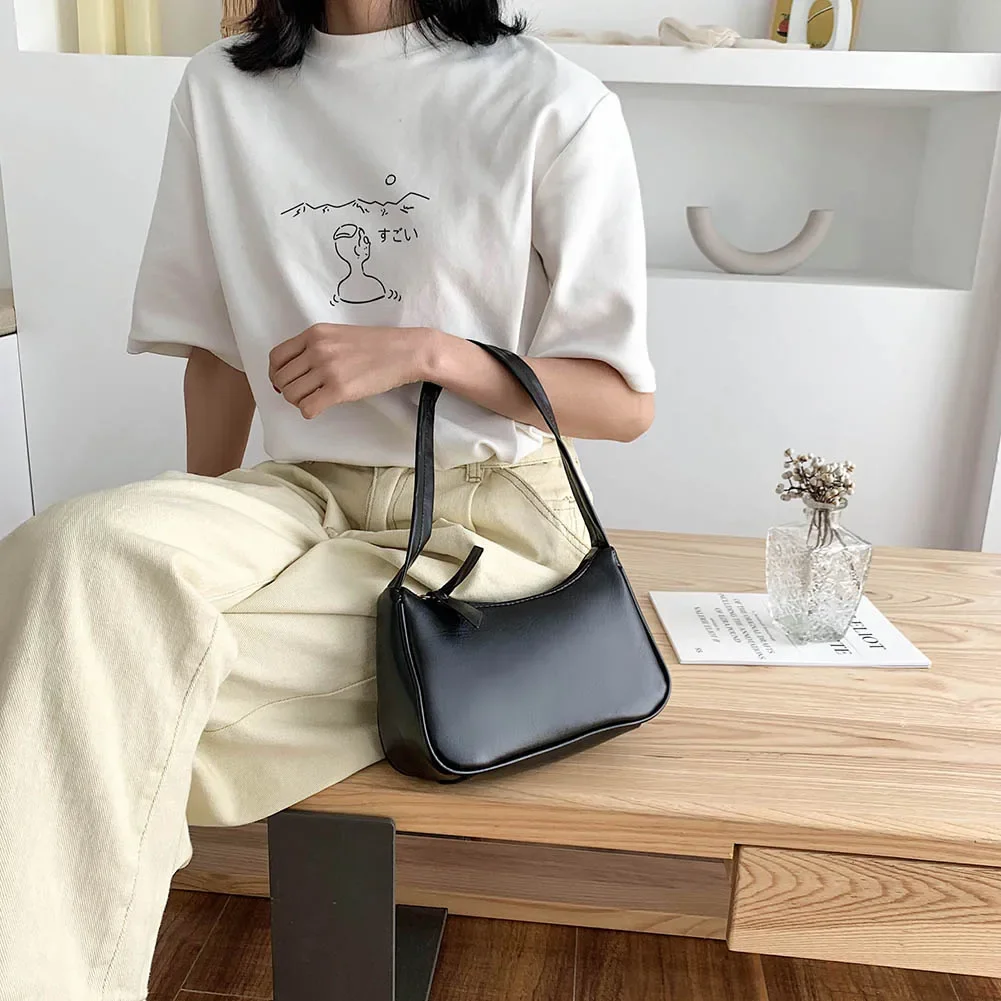 Retro PU Leather Shoulder Bag - Casual Small Top-Handle Handbag for Women